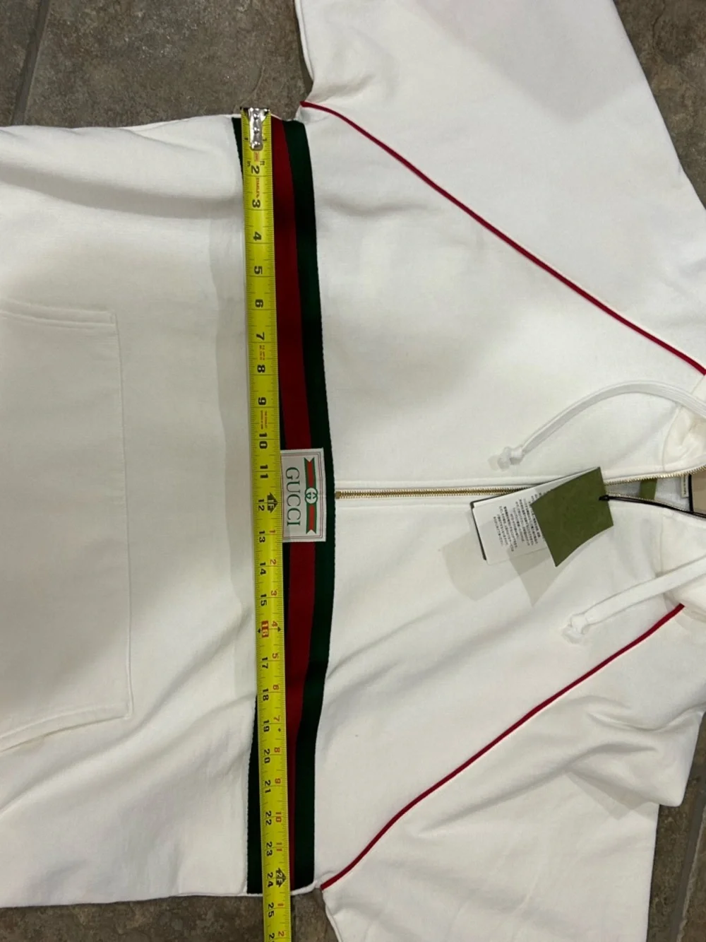 Men's Gucci cotton half zip hoodie signature green/red web trim gold size XXL